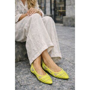 Miss Albright Lime Green Woven Mesh Ballet Flats Pointed Toe Made in Italy 8.5